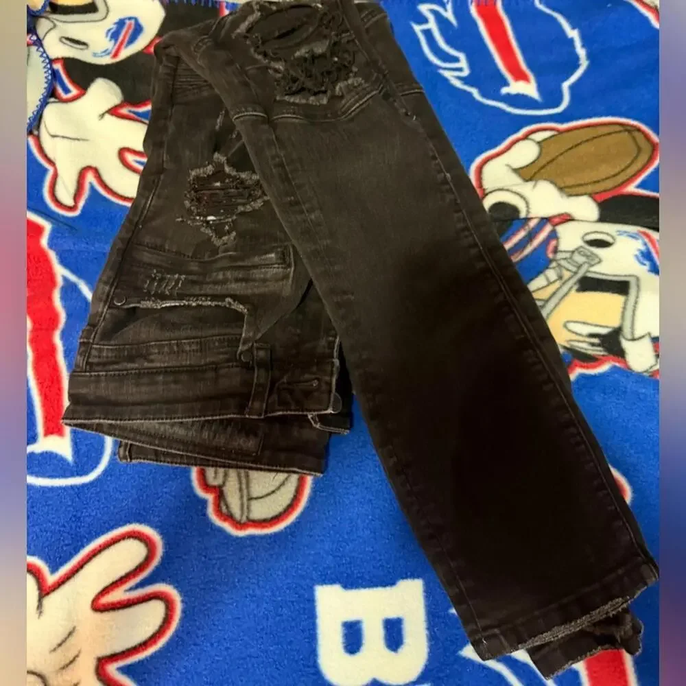 Rockstar Original Men’s Black Moto Jeans Distressed Ribbed Knees Slim Taper Size
